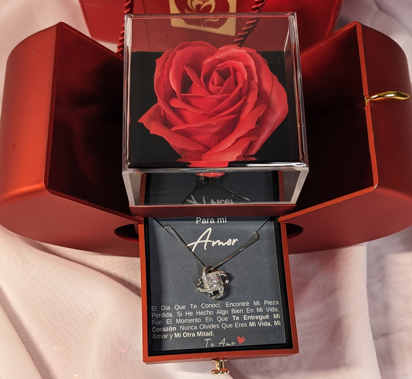**Limited Edition While Supplies**Love Eternal Rose Jewelry box Love Knot Necklace Mi Amor Personalized Gift
